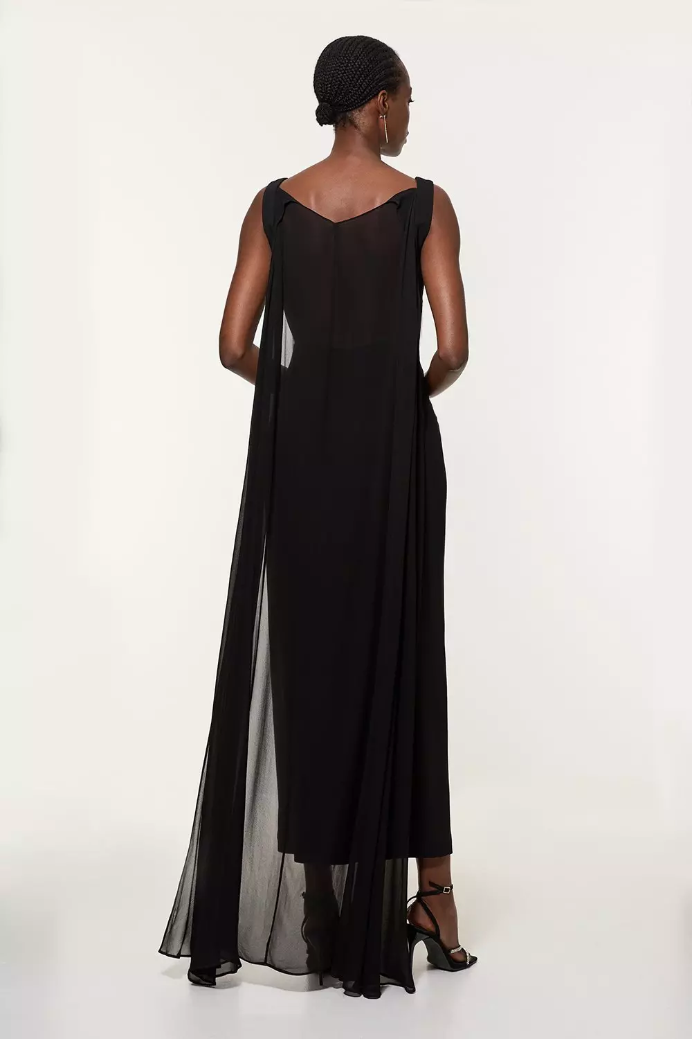 Viscose Cady Backless Bodycon Maxi Dress With Detachable Viscose Georgette Cape Karen Millen