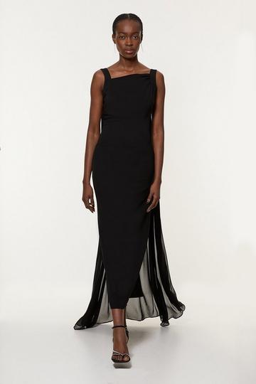 Black Petite Viscose Cady Backless Bodycon Maxi Dress With Detachable Viscose Georgette Cape