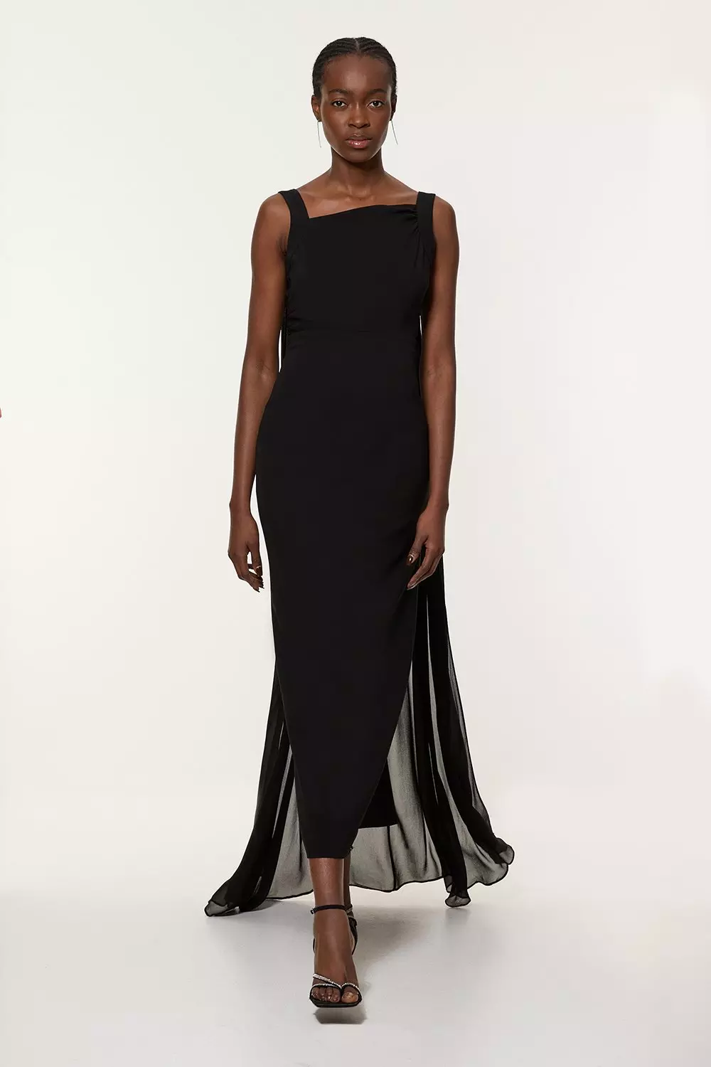 Black Petite Viscose Cady Backless Bodycon Maxi Dress With Detachable Viscose Georgette Cape alternative image