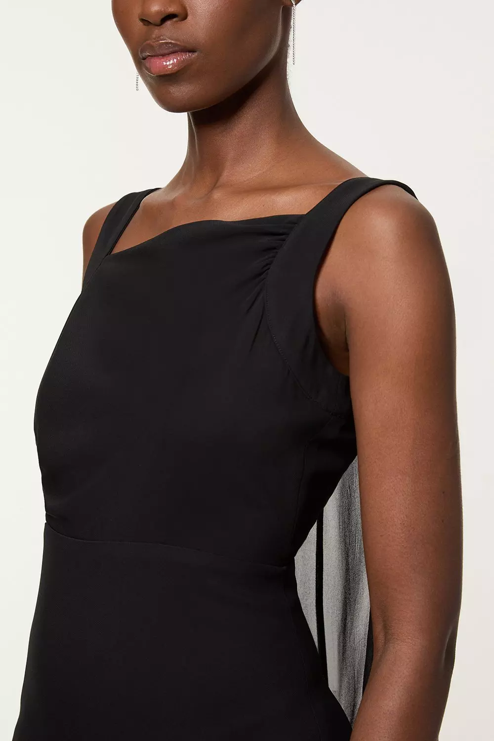 Black Petite Viscose Cady Backless Bodycon Maxi Dress With Detachable Viscose Georgette Cape alternative image