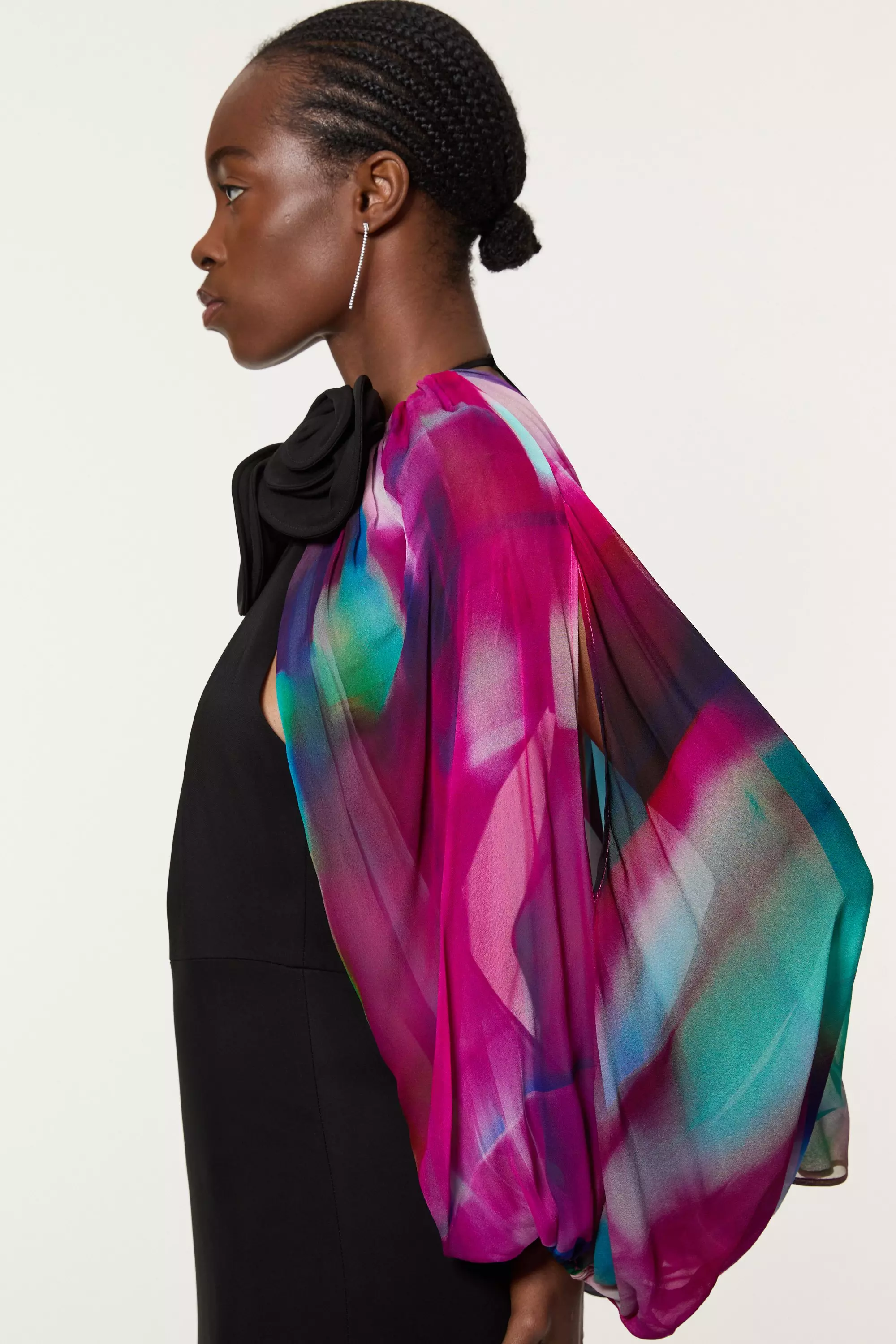 Printed Viscose Cady Cold Shoulder Maxi Dress With Viscose