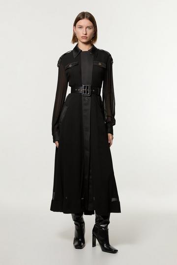 Petite Viscose Georgette Woven Trench Midi Dress black