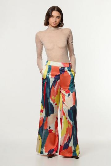 Satin Wide Leg Woven Trouser multi