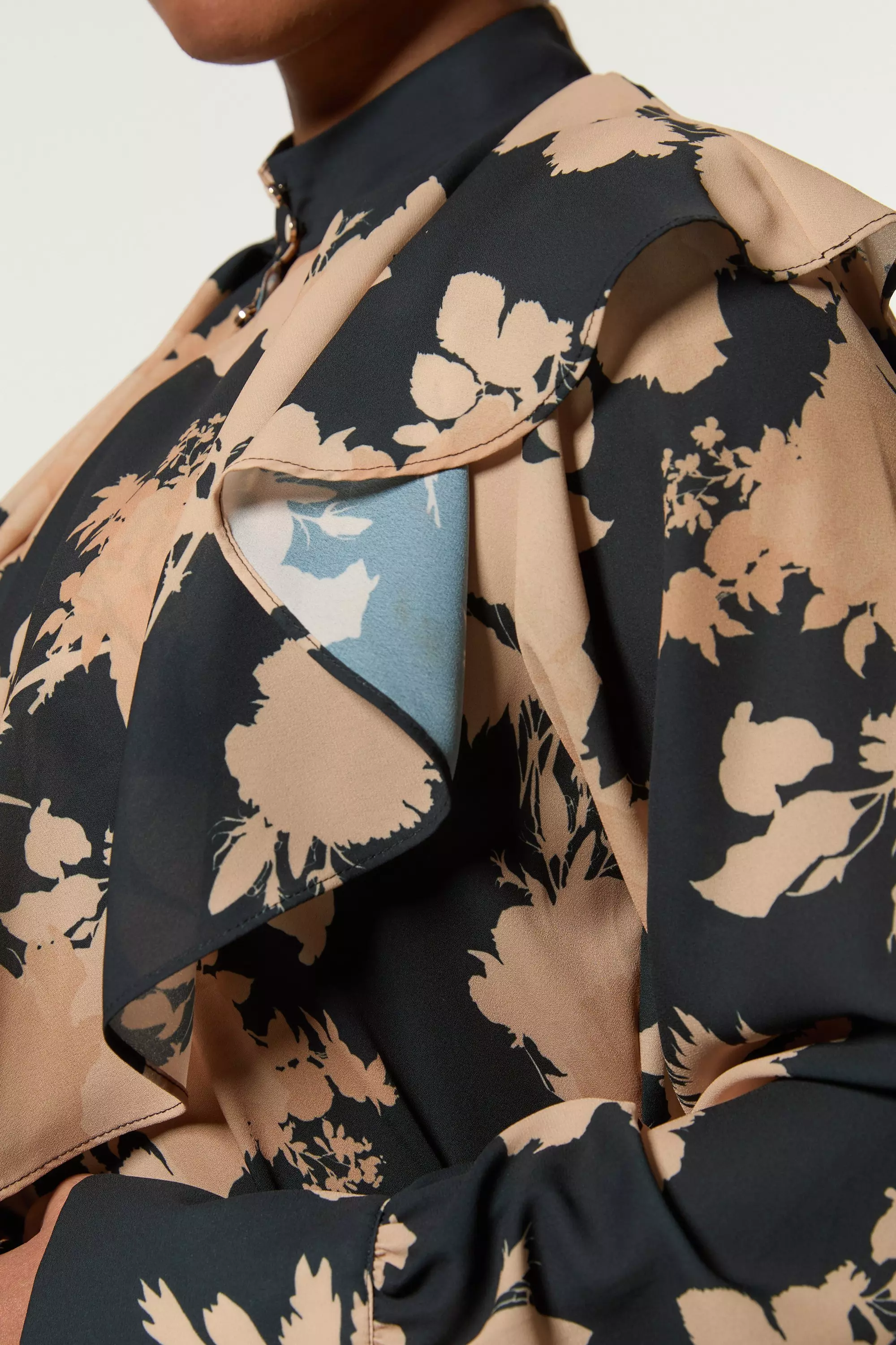 Plus Size Ruffle High Neck Georgette Woven Blouse | Karen Millen