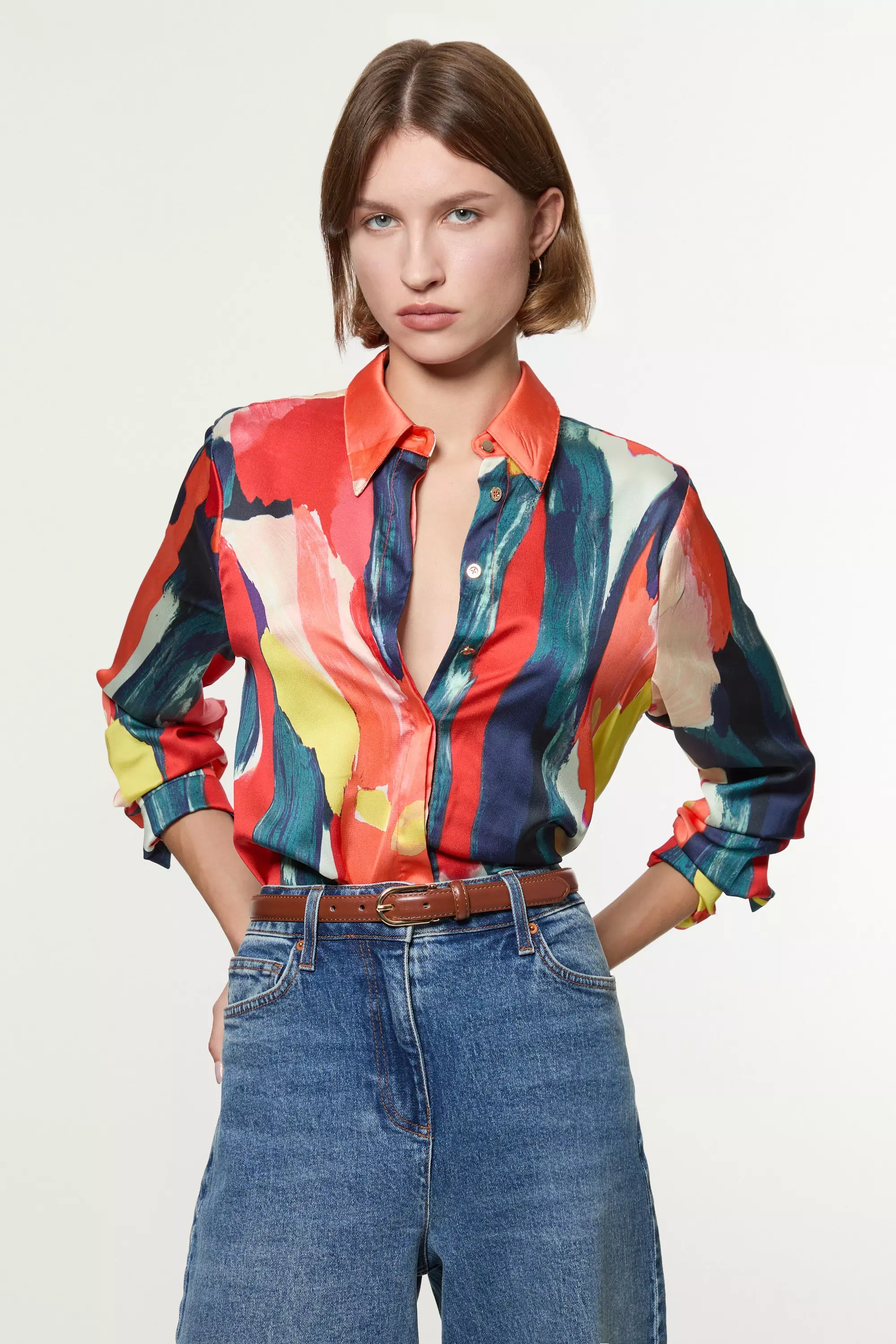 Tall Satin Printed Woven Shirt | Karen Millen