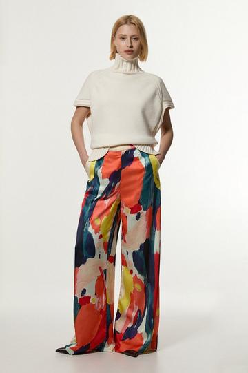 Tall Satin Wide Leg Woven Trouser multi