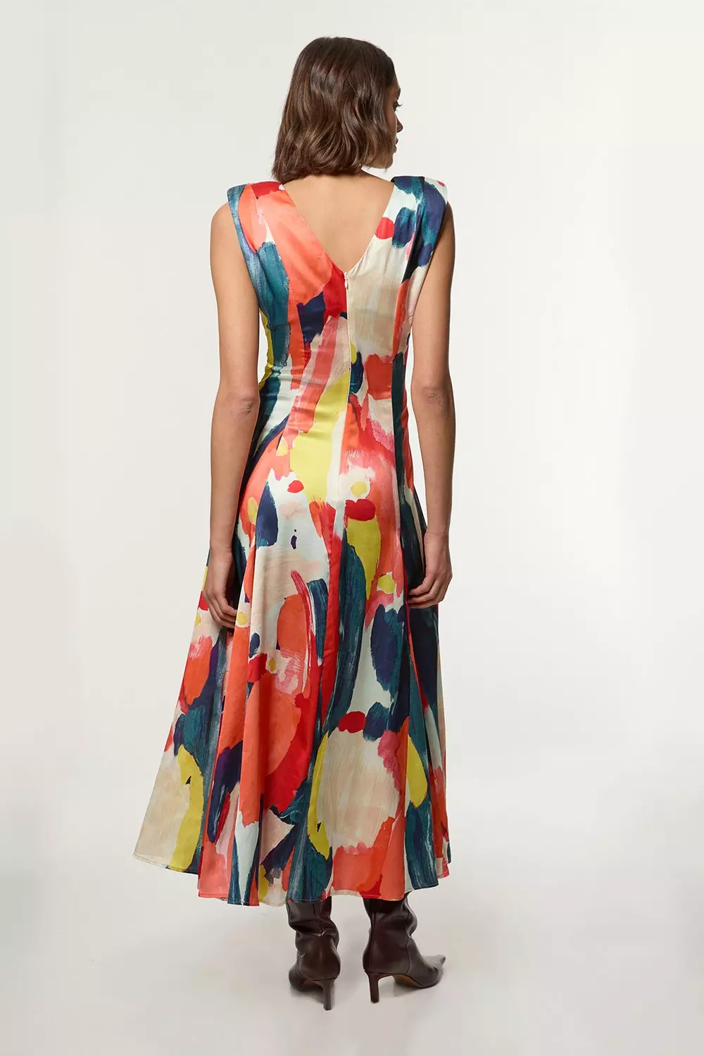 Petite Satin Print V Neck Woven Maxi Dress | Karen Millen