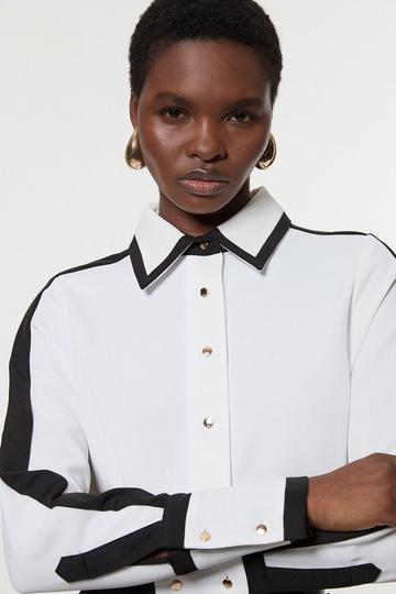 Colour Block Twill Woven Shirt ivory