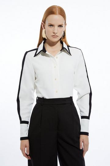 Tall Color Block Twill Woven Shirt ivory