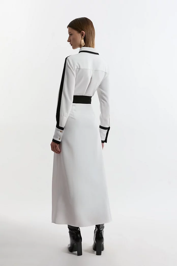 Color Block Twill Woven Belted Midi Shirt Dress | Karen Millen Color Block Twill Woven Belted Midi Shirt Dress | Karen Millen