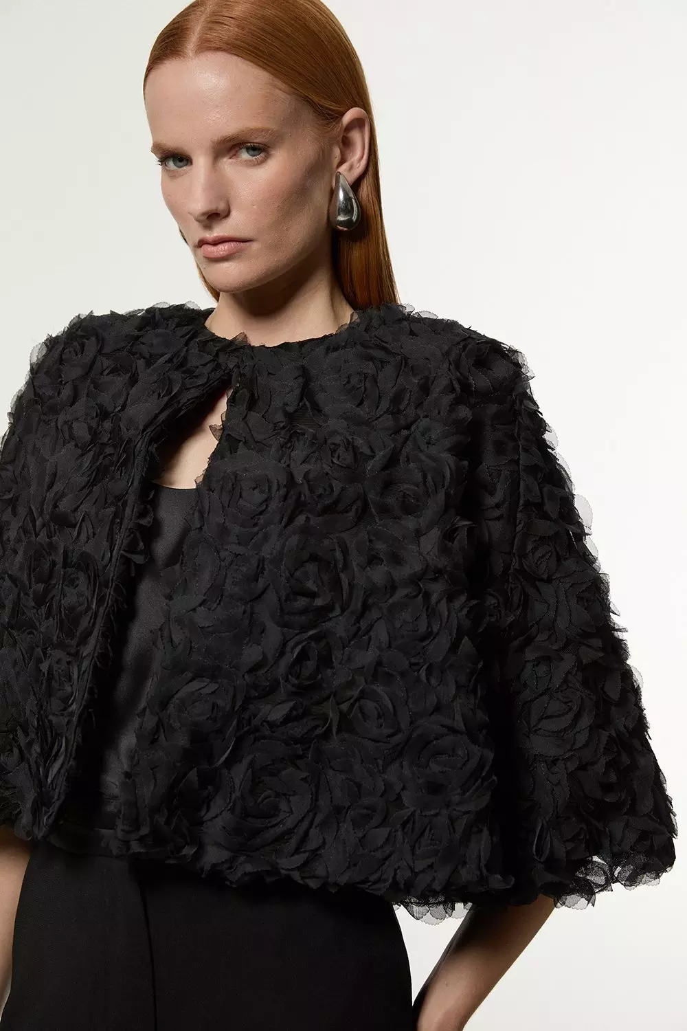 Textured Rosette Woven Cropped Cape | Karen Millen