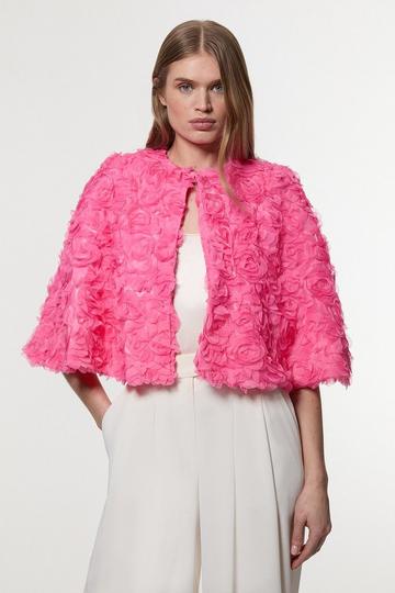 Pink Textured Rosette Woven Cropped Cape