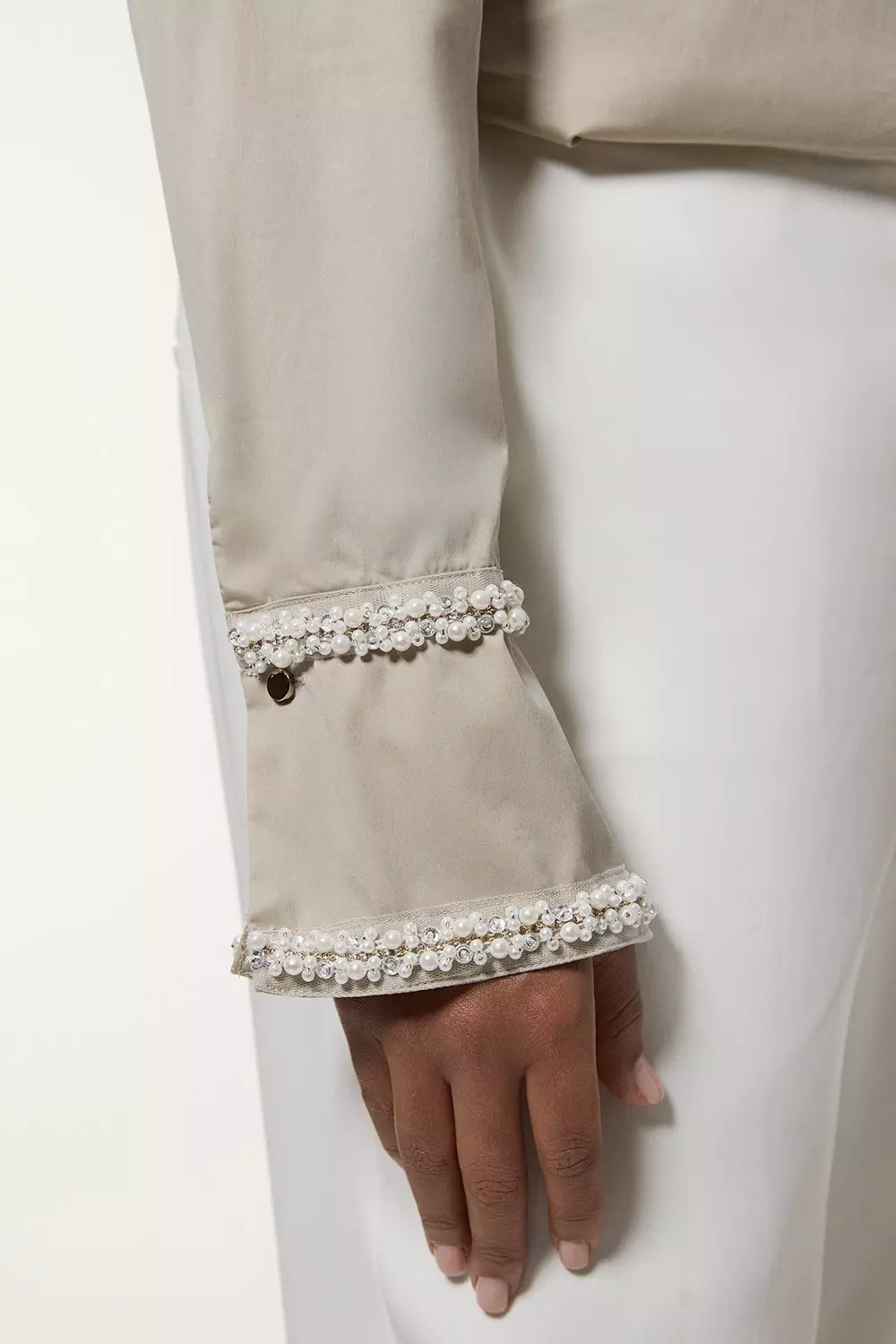 Stone Plus Size Pearl Trim Cotton Woven Shirt alternative image