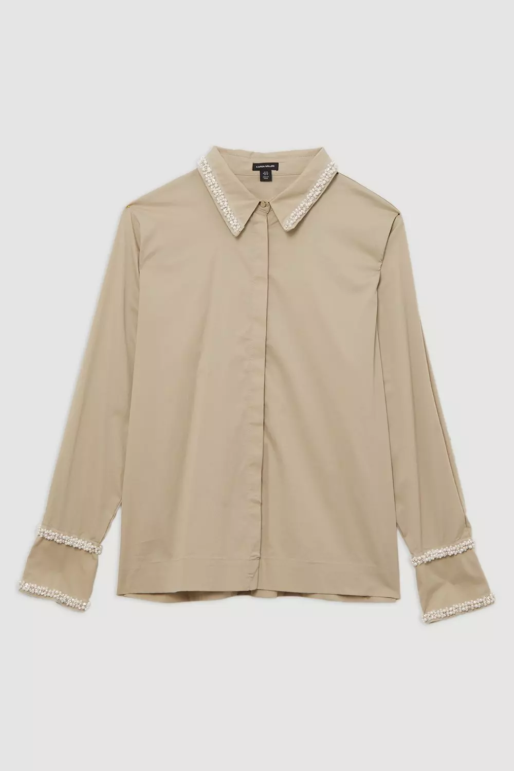 Stone Plus Size Pearl Trim Cotton Woven Shirt alternative image