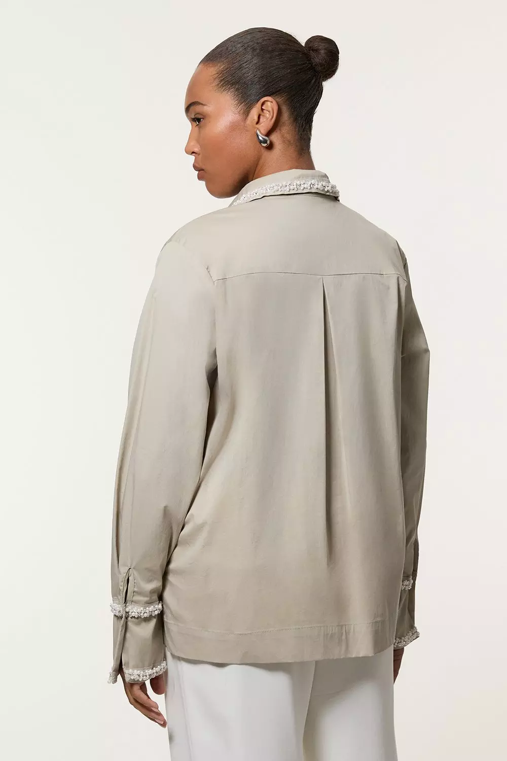 Stone Plus Size Pearl Trim Cotton Woven Shirt alternative image