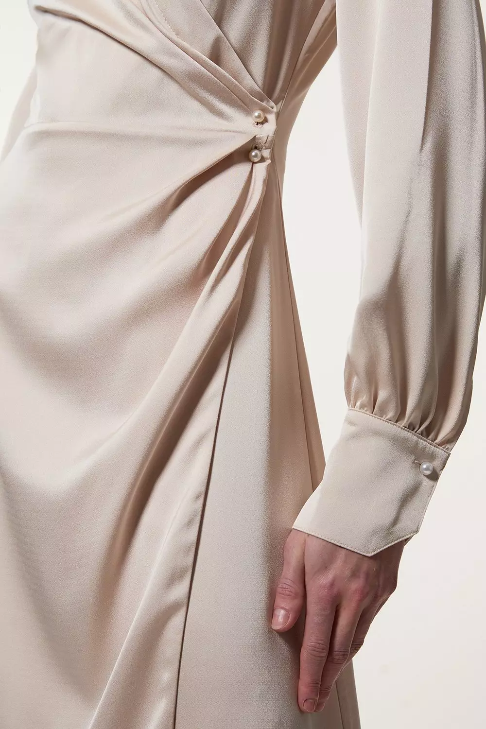 Petite Satin Back Crepe Pearl Detail Wrap Maxi Dress | Karen