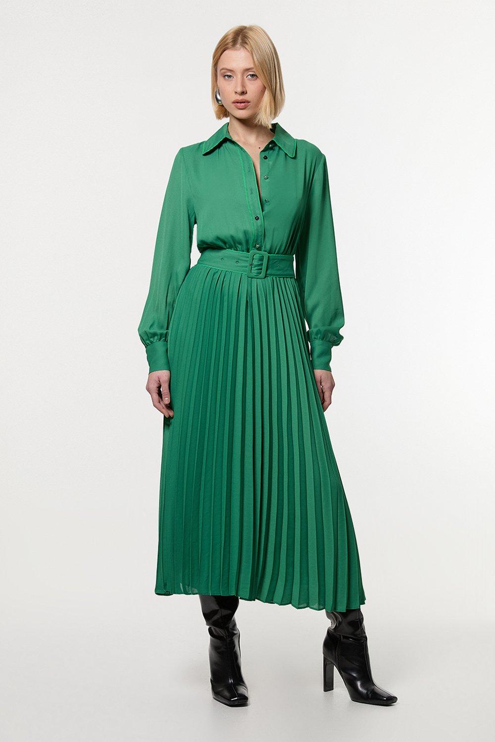 ◆KAREN MILLEN◆フロントホルターベルトジャンプスーツ/green Fluid Tailored Asymmetric Draped Cape Straight Leg Jumpsuit