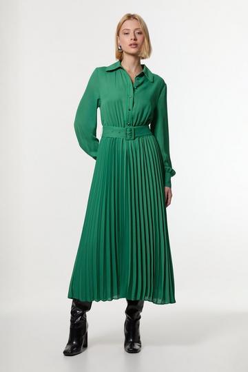 Green Contrast Tipped Georgette Woven Shirt Dress