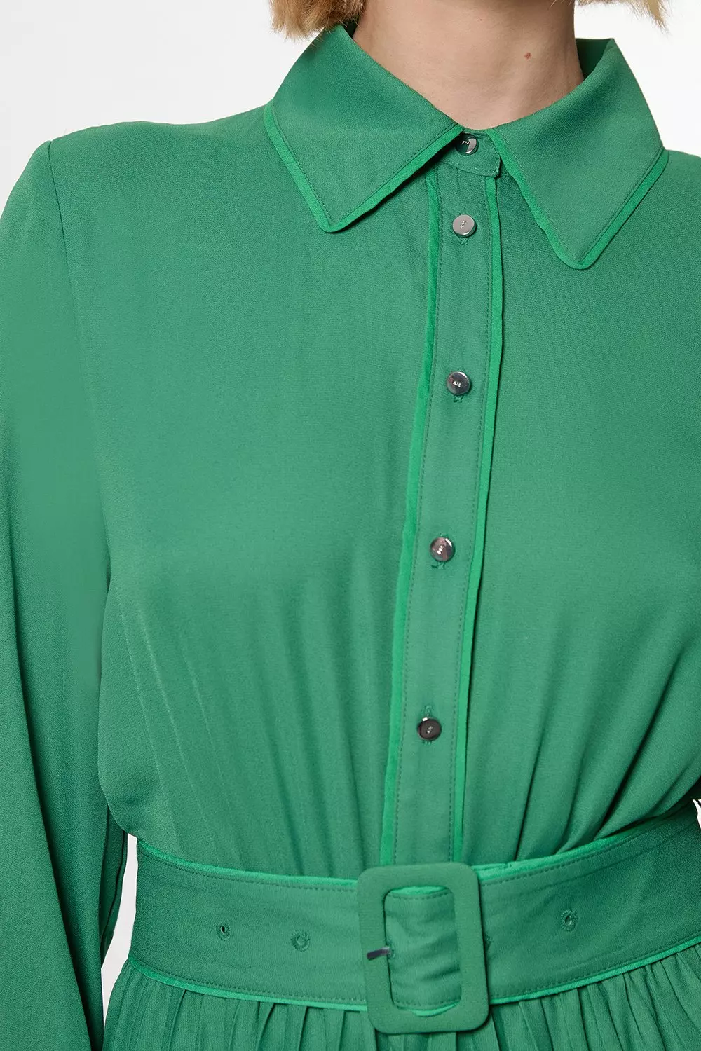 Contrast Tipped Georgette Woven Shirt Dress | Karen Millen