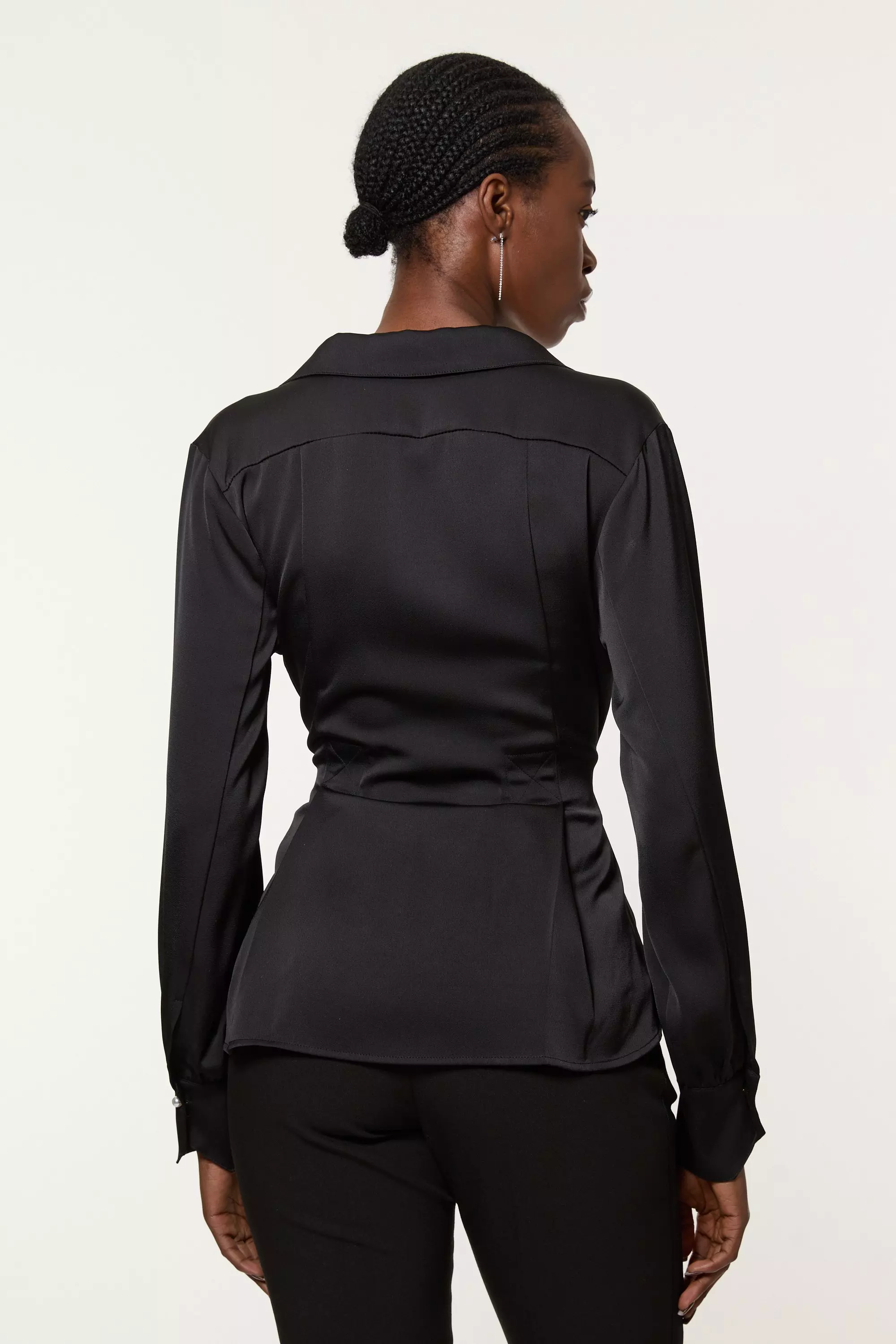 Tall Satin Back Crepe Pearl Detail Wrap Blouse | Karen Millen