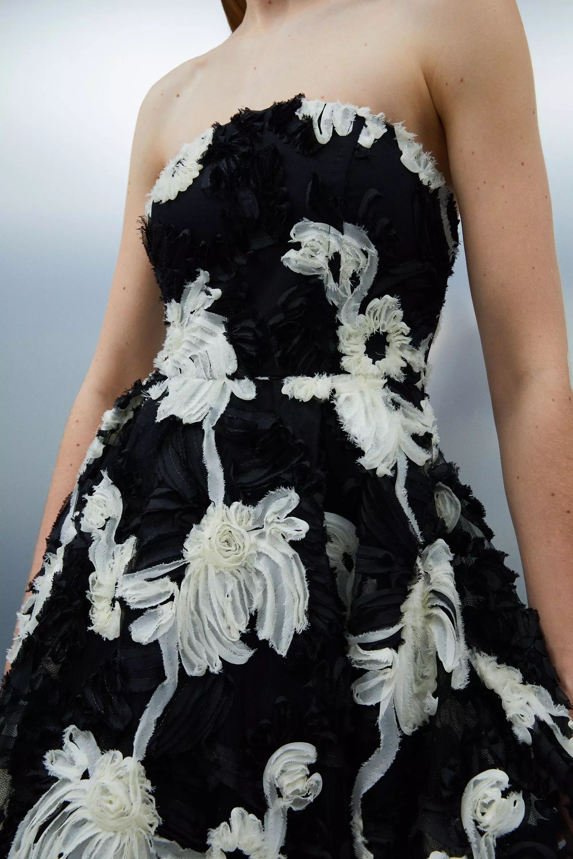 Mono Textured Strapless Woven Prom Maxi Dress | Karen Millen