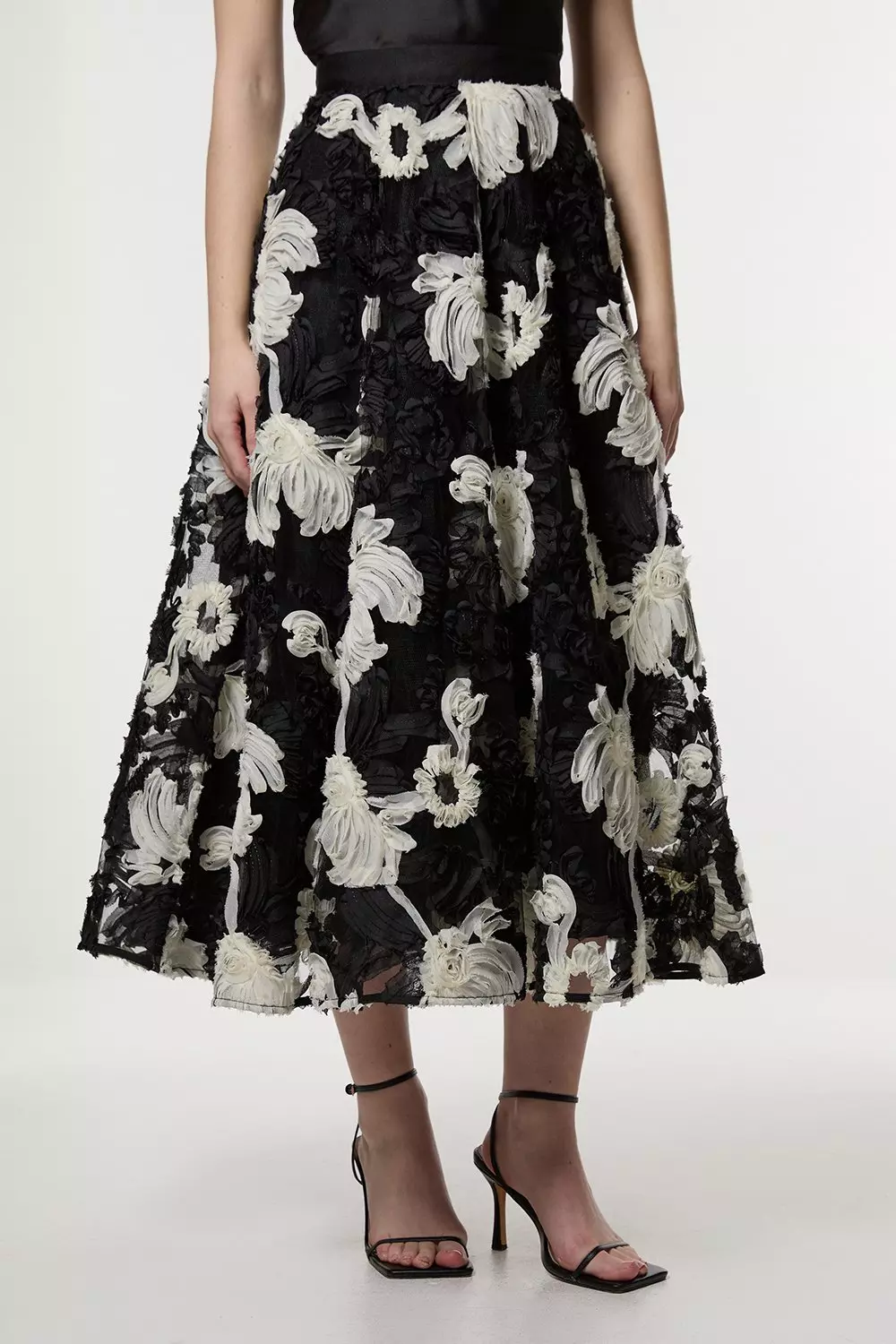Rosette Mono Textured Woven Prom Skirt | Karen Millen