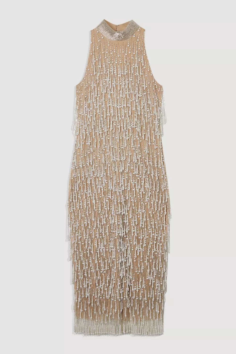 Petite Premium Pearl Tassel Embellished Halter Neck Woven