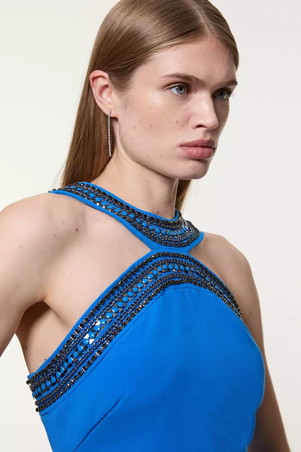Tall Enamel Chain Detail Halter Woven Mini Dress | Karen Millen