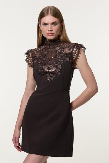 Guipure Lace Woven Mini Dress chocolate