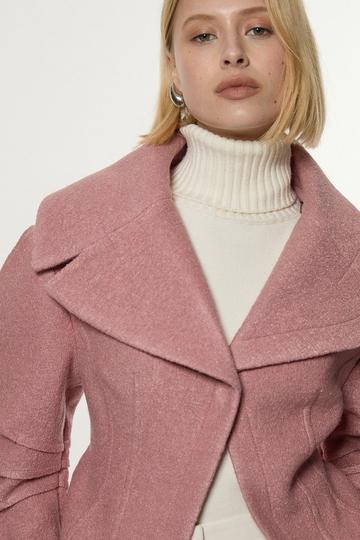 Pink Textured Wool Blend Darted Rounded Sleeve Tailored Blazer