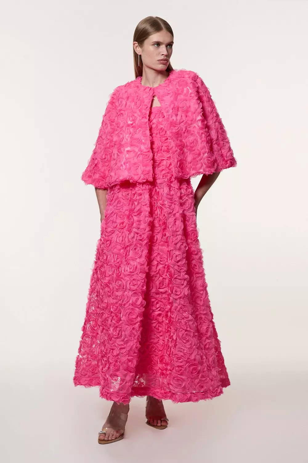 Textured Rosette Prom Maxi Dress | Karen Millen