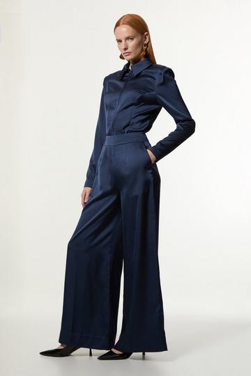 Satin Back Crepe Wide Leg Woven Trouser navy