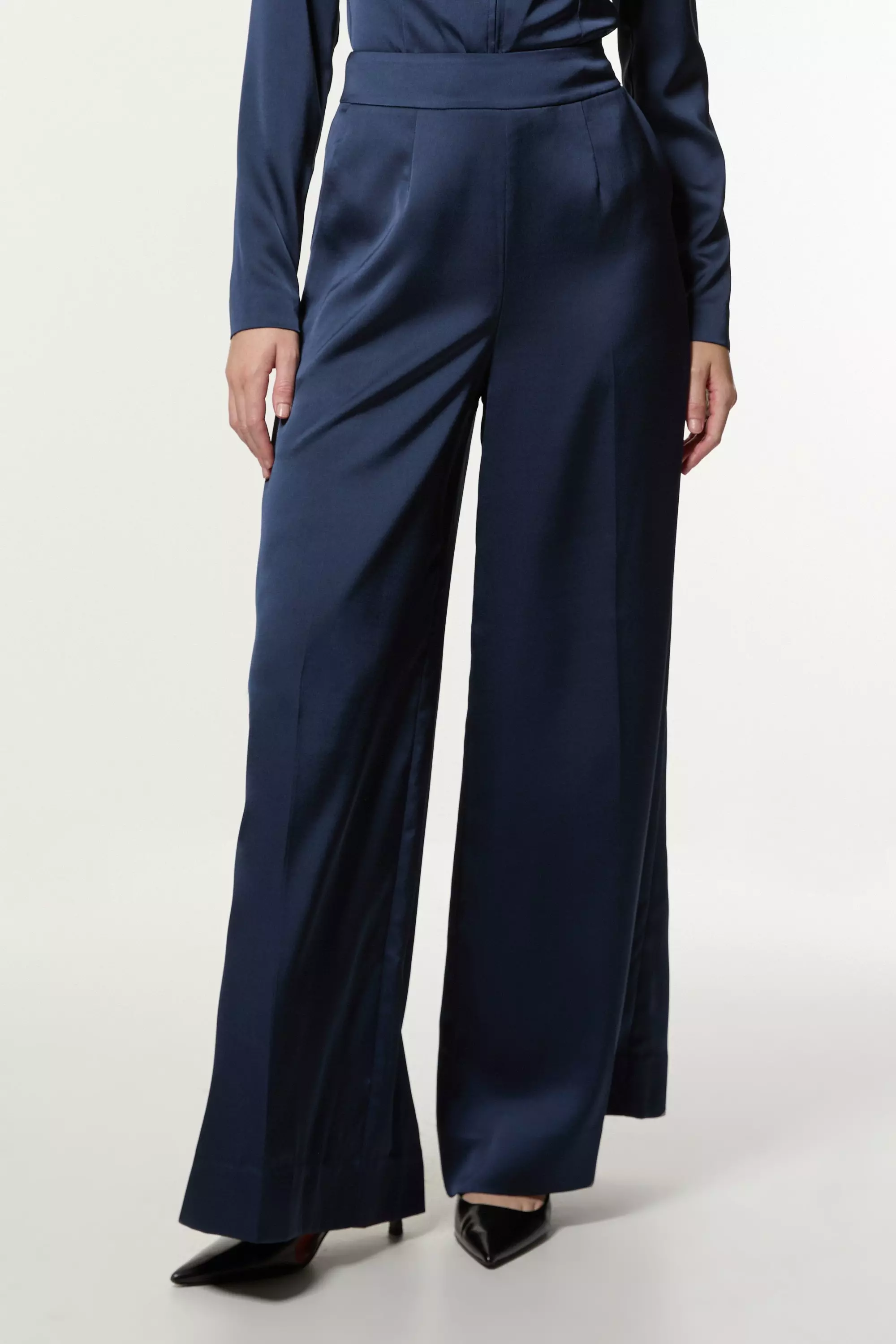 Satin Back Crepe Wide Leg Woven Pants | Karen Millen