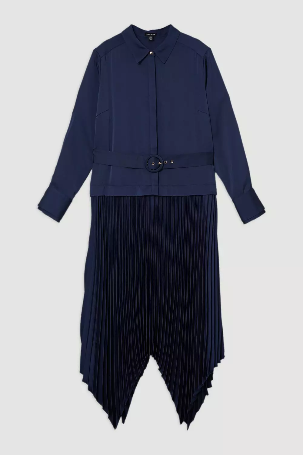 Satin Back Crepe Woven Pleat Shirt Dress | Karen Millen