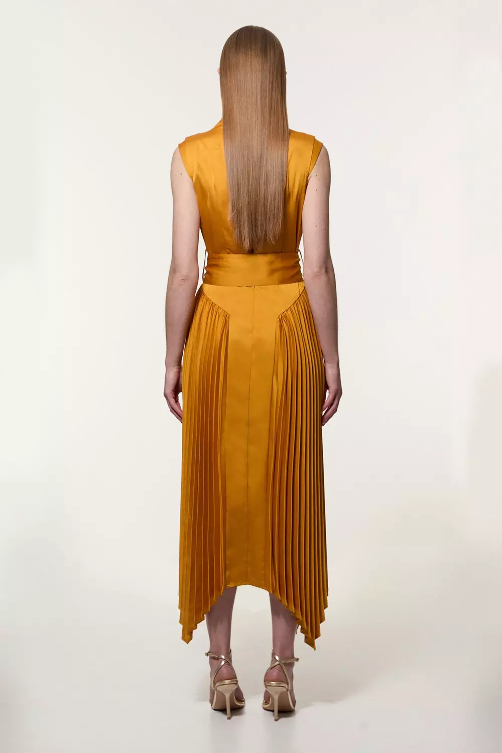 Satin Back Crepe Pleat Woven Midi Dress | Karen Millen