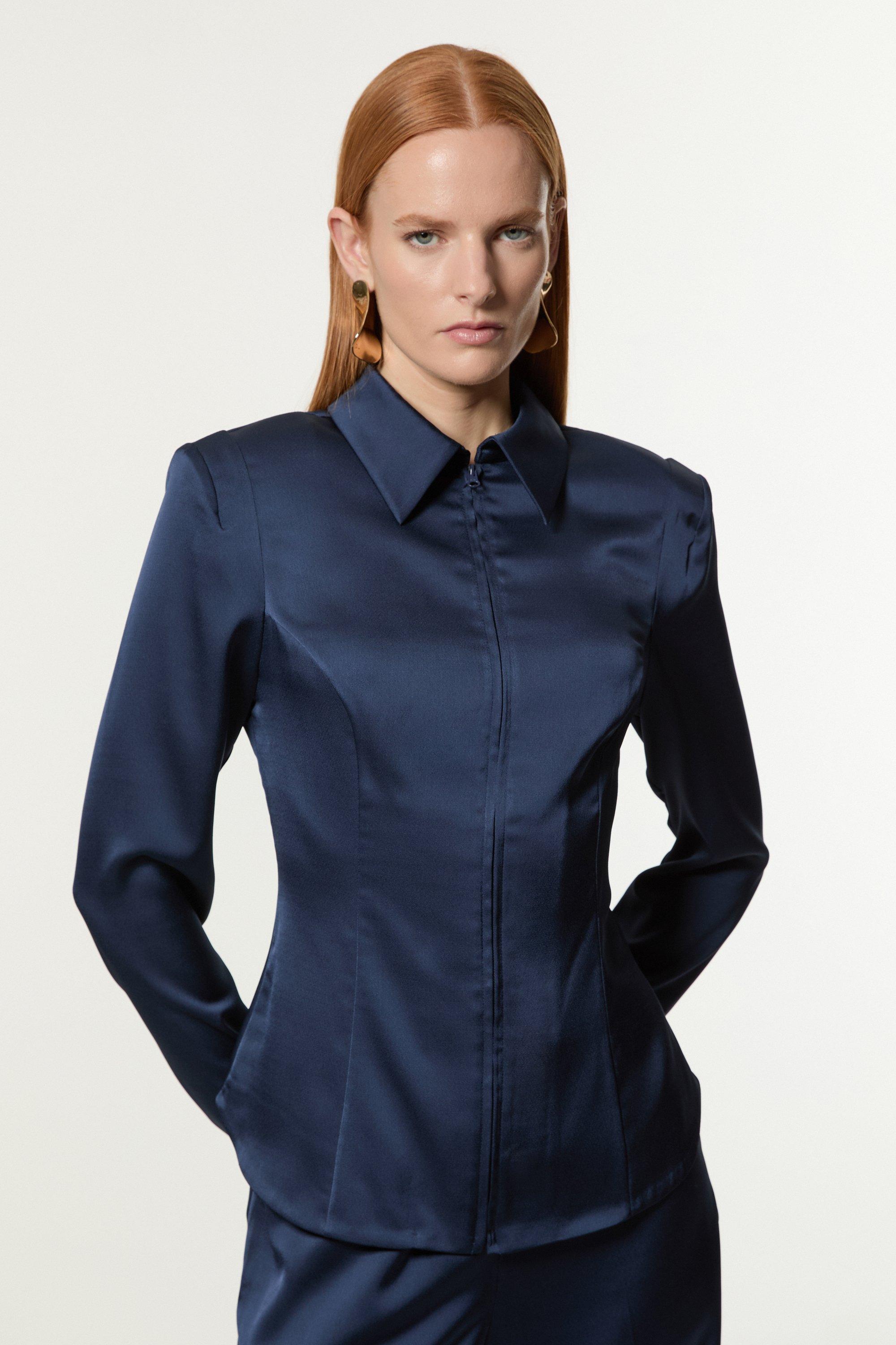 日本未入荷★Karen Millen ジップアップセットアップ Zip Front Ponte And Pu Long Sleeve Midi Dress | Karen Millen