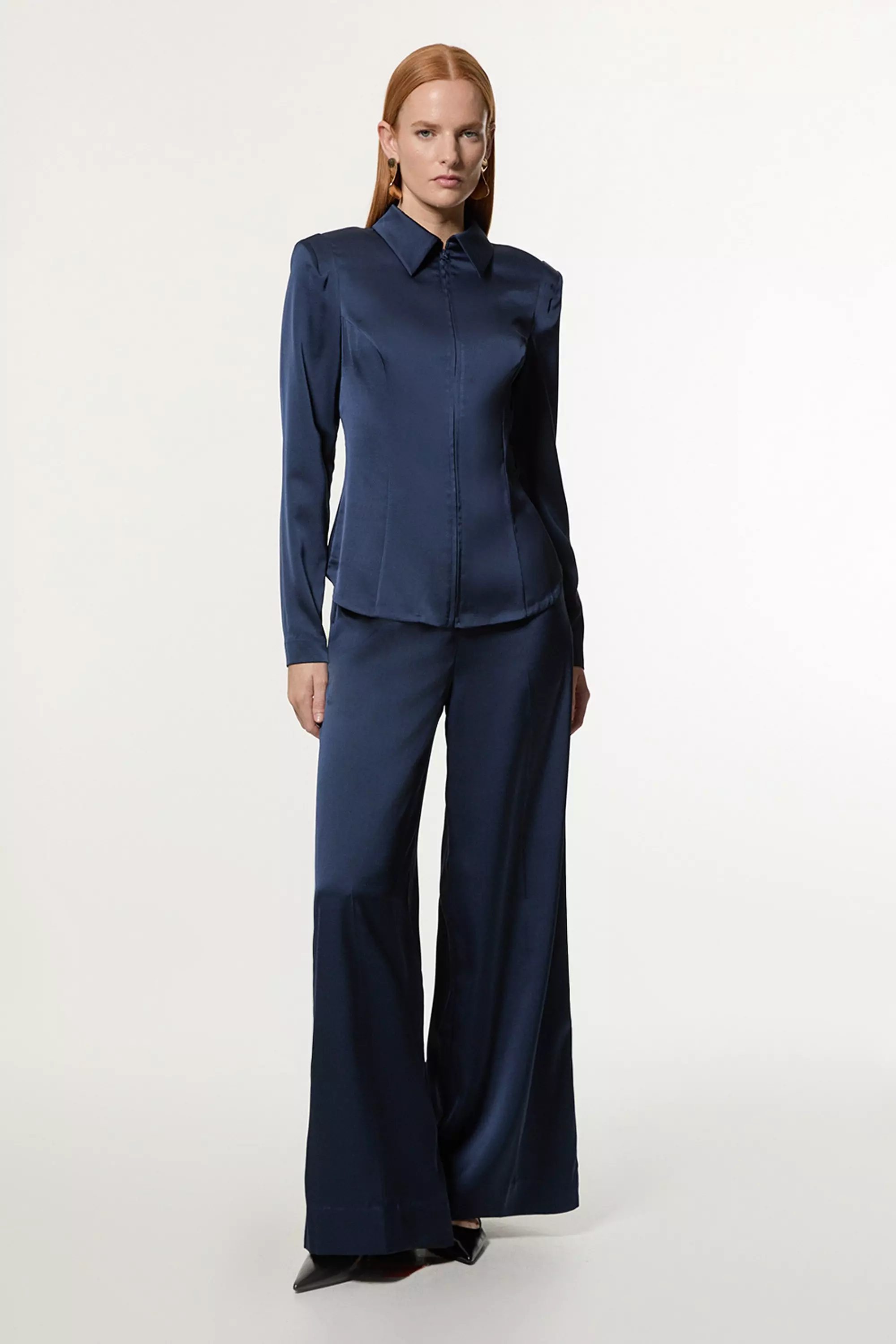◆KAREN MILLEN◆ テーラードホルタージャンプスーツ / navy Plus Size Fluid Tailored Wide Leg Jumpsuit | Karen Millen