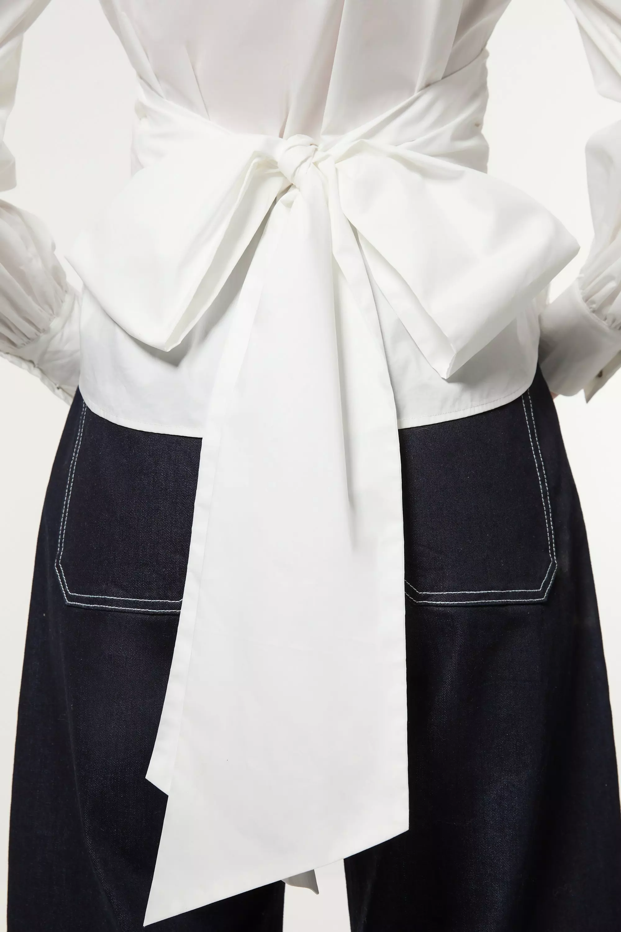 Tall Cotton Poplin Drama Sleeve Woven Wrap Detail Blouse