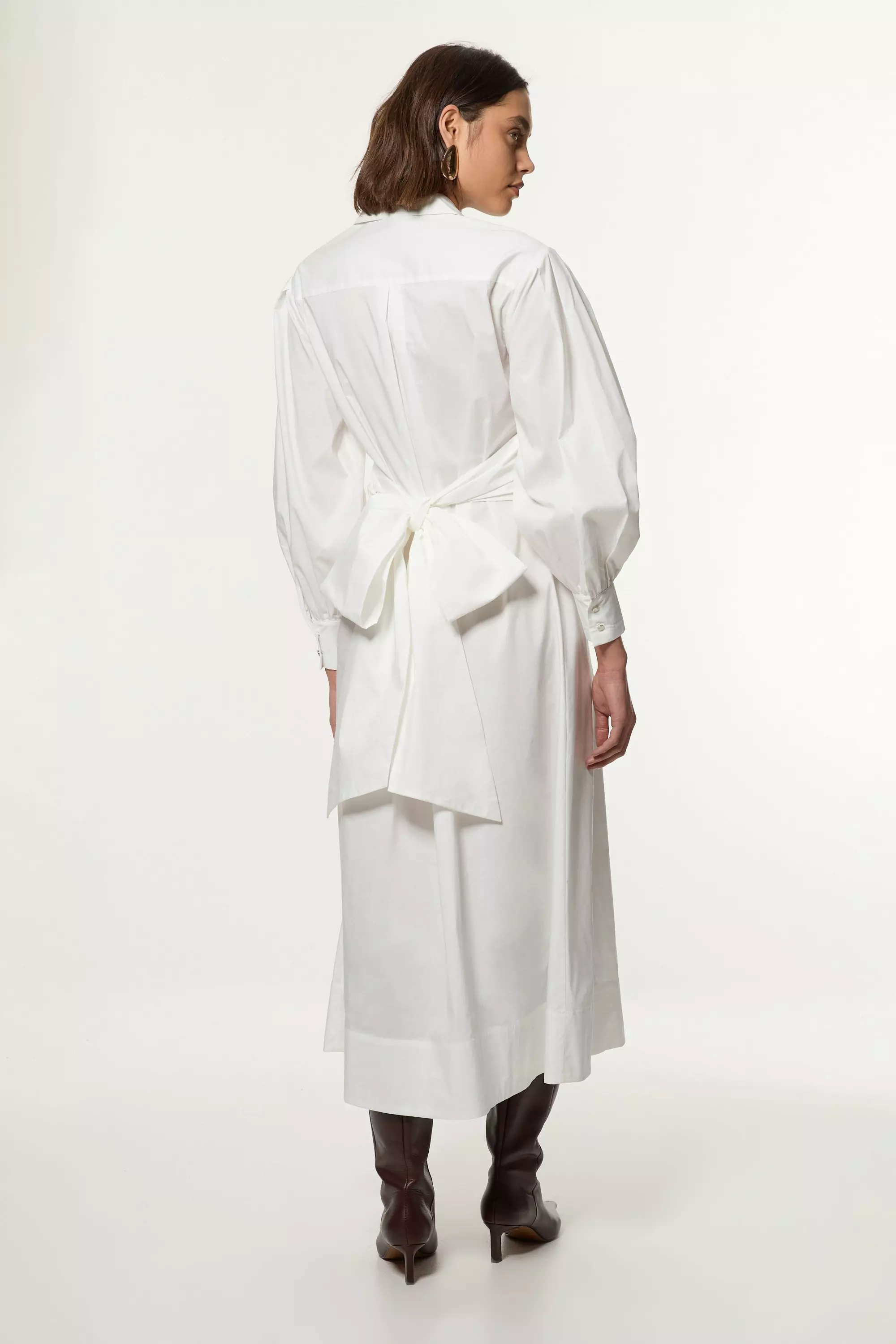 Petite Cotton Poplin Drama Sleeve Woven Wrap Detail Shirt