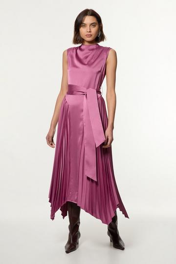 Satin Back Crepe Pleat Woven Midaxi Dress dusty rose