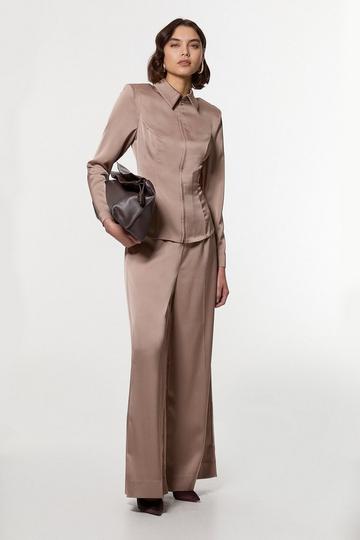 Petite Satin Back Crepe Wide Leg Woven Trouser mocha