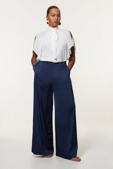 Plus Size Satin Back Crepe Wide Leg Woven Trouser navy