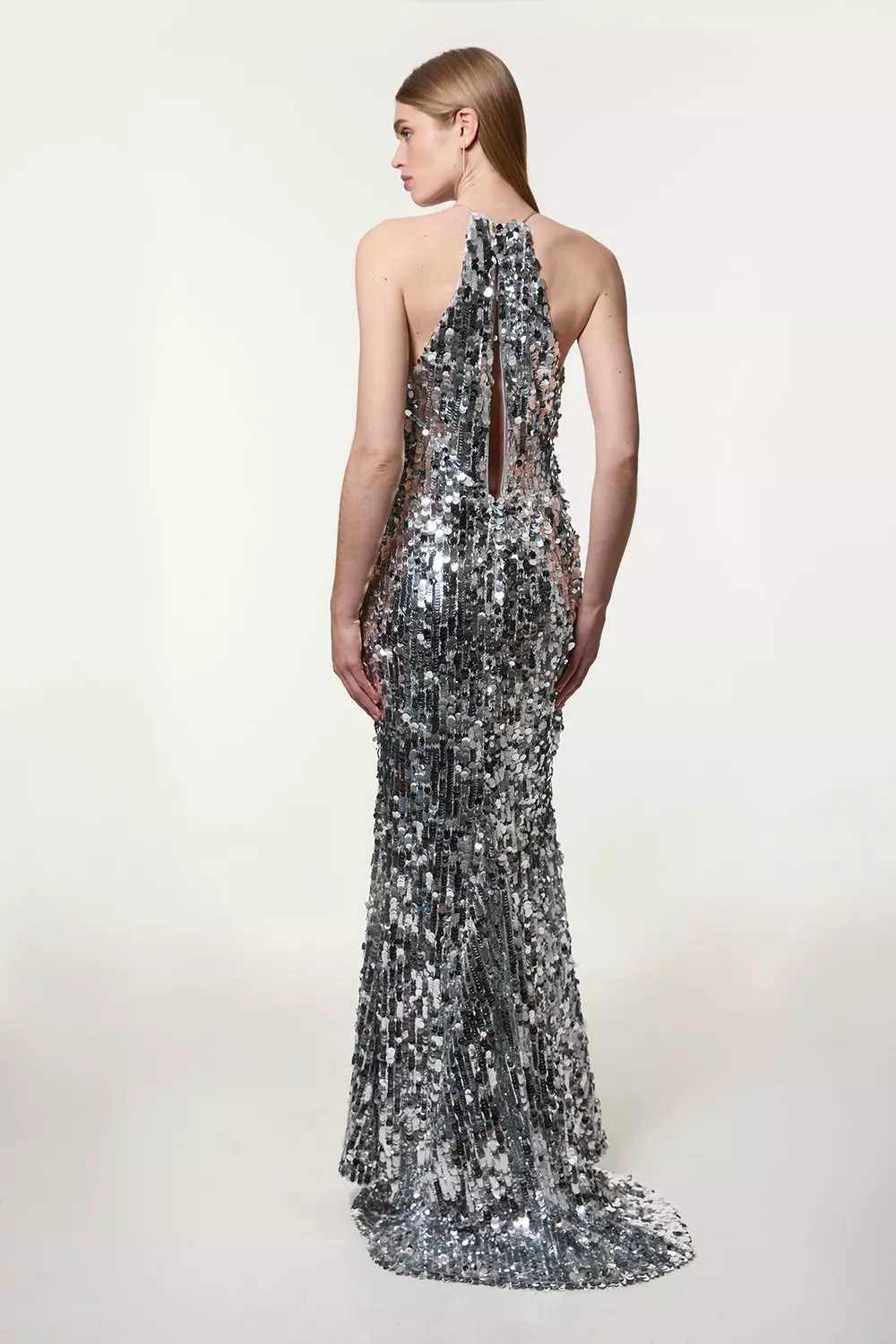 Sequin Fishtail Halterneck Maxi Dress | Karen Millen
