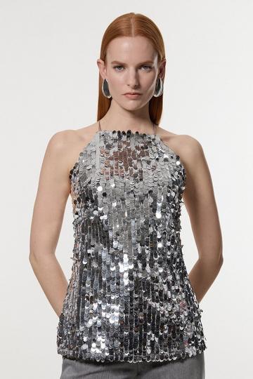 Silver Sequin Halterneck Cami