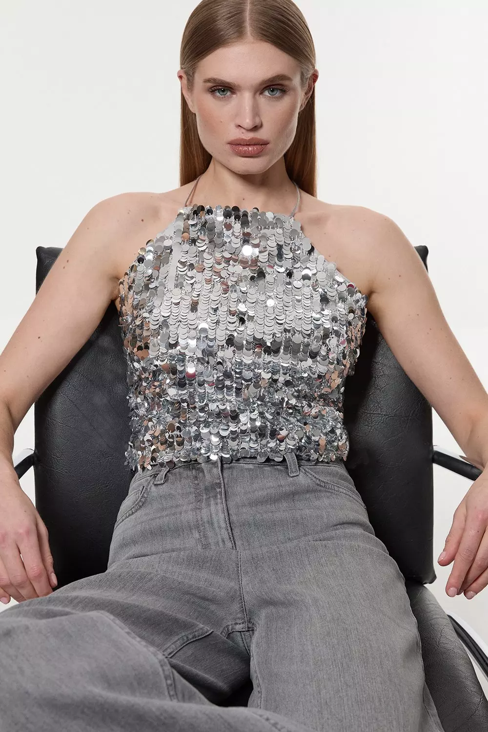 Silver Sequin Halterneck Cami alternative image