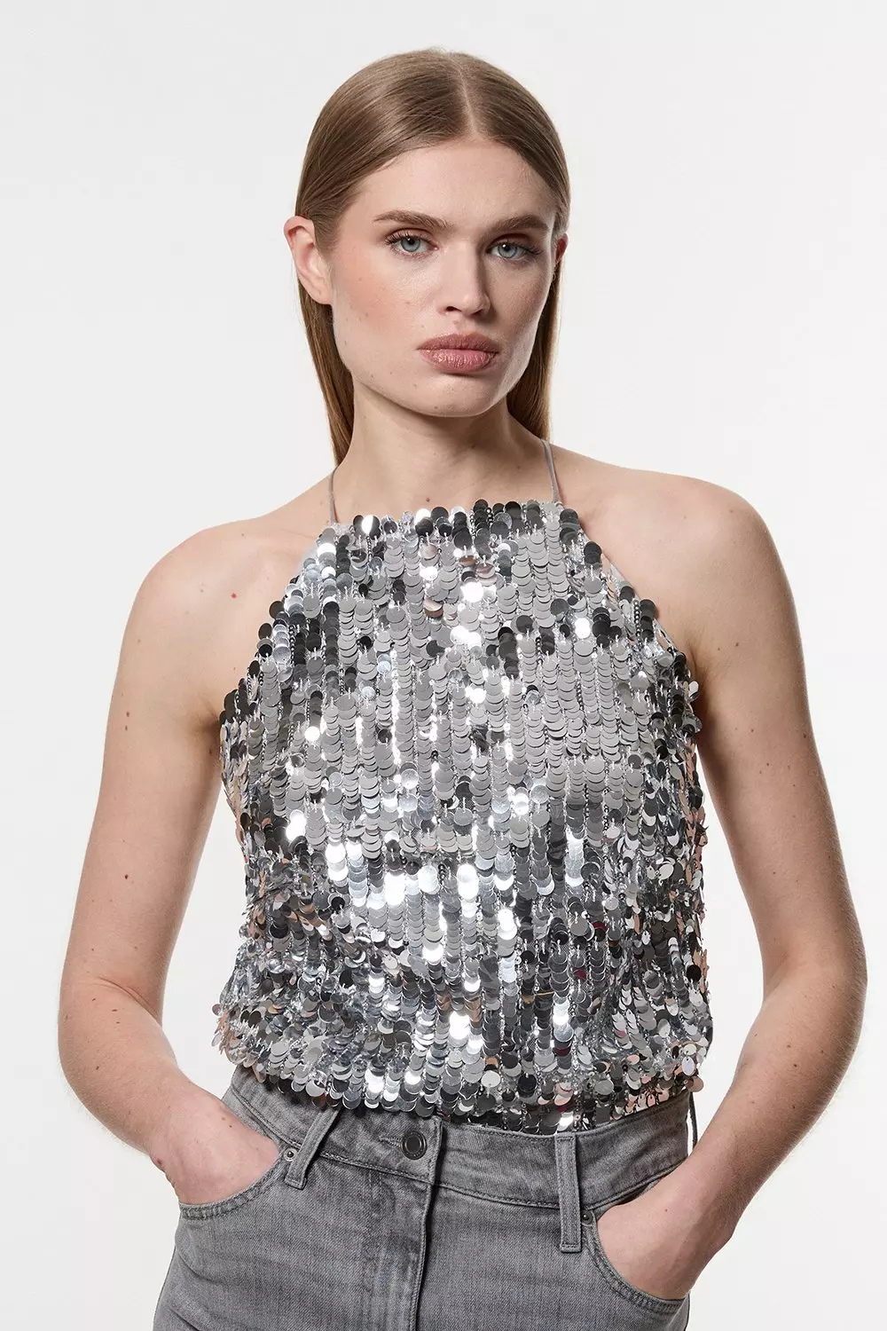 Silver Sequin Halterneck Cami alternative image