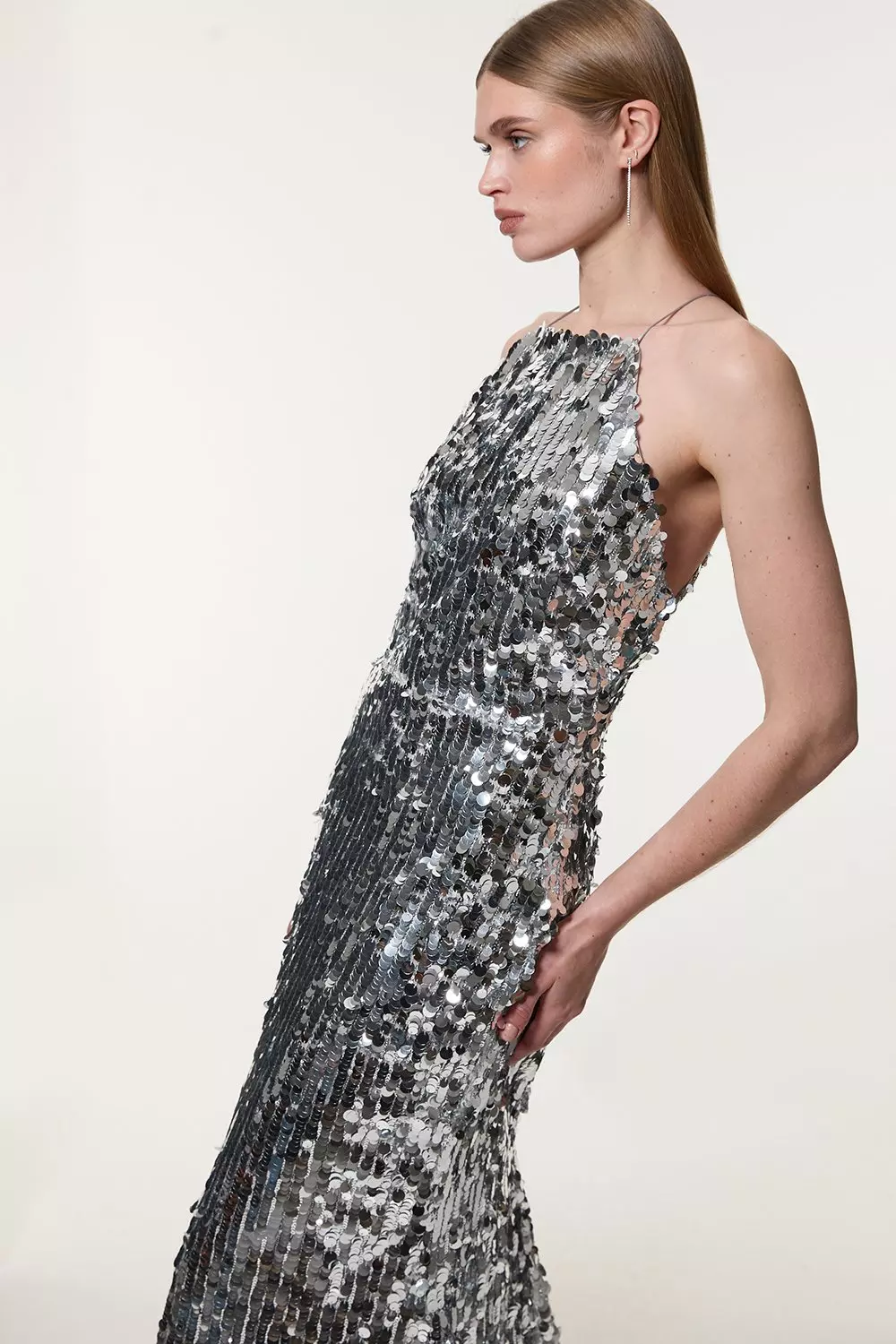 Petite Sequin Fishtail Halterneck Maxi | Karen Millen