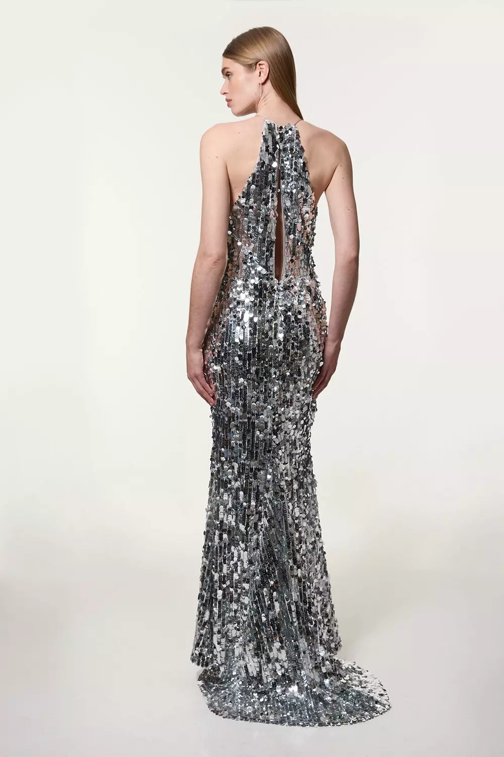 Petite Sequin Fishtail Halterneck Maxi | Karen Millen