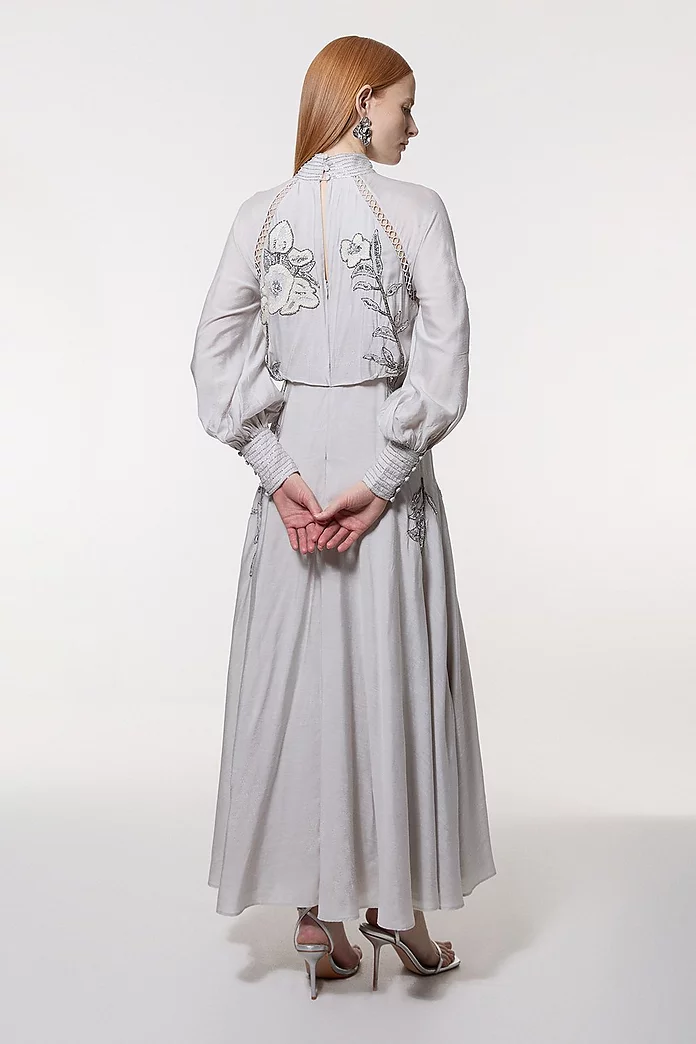 Balloon Sleeve Embroidered And Beaded Woven Maxi Dress Balloon Sleeve Embroidered And Beaded Woven Maxi Dress