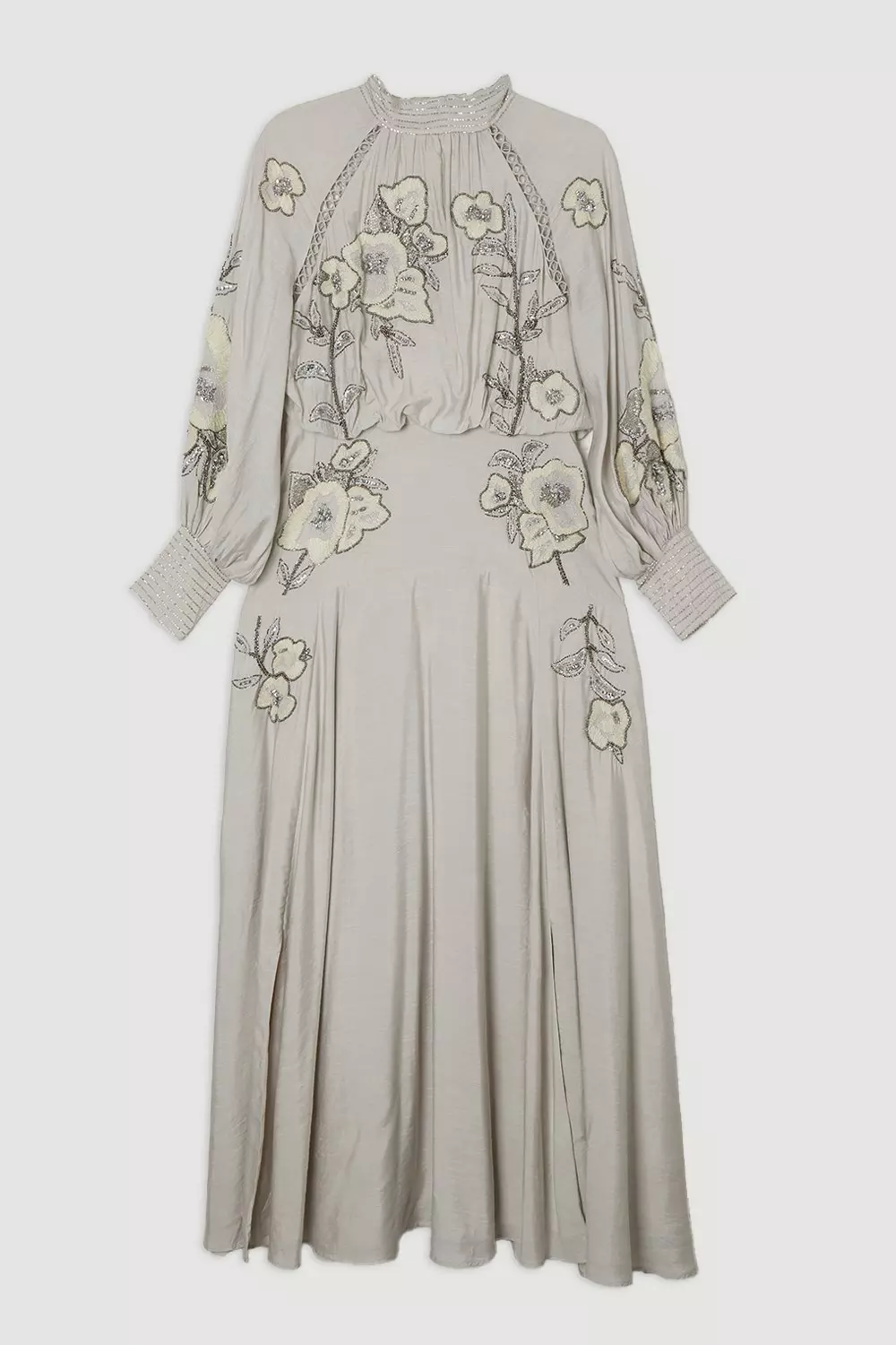 【Karen Millen】コットン アップリケ バルドー ウーブンマキシ Cotton Embroidery Woven Button Up Midi Dress | Karen Millen